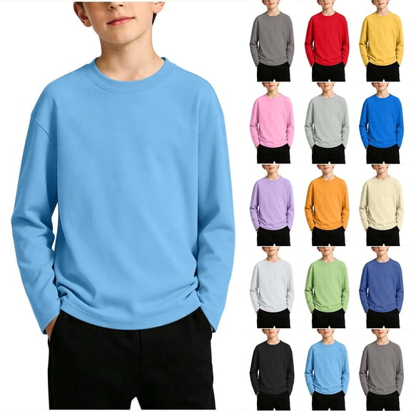 FAIWAD Boys Girls Long Sleeve Tops Kids Crewneck Casual Solid Color Pullover Basic School Daily Outdoor Clothes