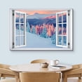thumbnail image 3 of wall26 Canvas Print Wall Art Window View Pastel Pink Blue Winter Pine Tree Forest Wilderness Nature Photography Realism Scenic Landscape Colorful Multicolor for Living Room, Bedroom, Office - 16&quot, 3 of 5