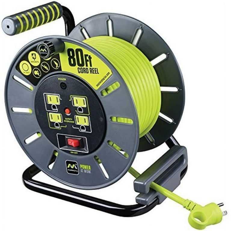 SuperHandy Cord Reel, Retractable, (14AWG x 50' Ft) 3 Outlet - Works with  Alexa 