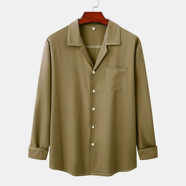 Gspmoly T-Shirts pour Hommes, Chemise Décontractée Unie Mode Jeune Col Rabattu avec Poche Bouton Manches Longues Blouse Hauts Chemise pour Sortir jusqu'à 65 % de Réduction