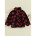 thumbnail image 3 of JYYYBF Toddler Baby Girls Fleece Coat Flower Print Stand Collar Quarter-Zip Pullover Sweatshirt Plush Jacket Winter Warm Outerwear, 3 of 6