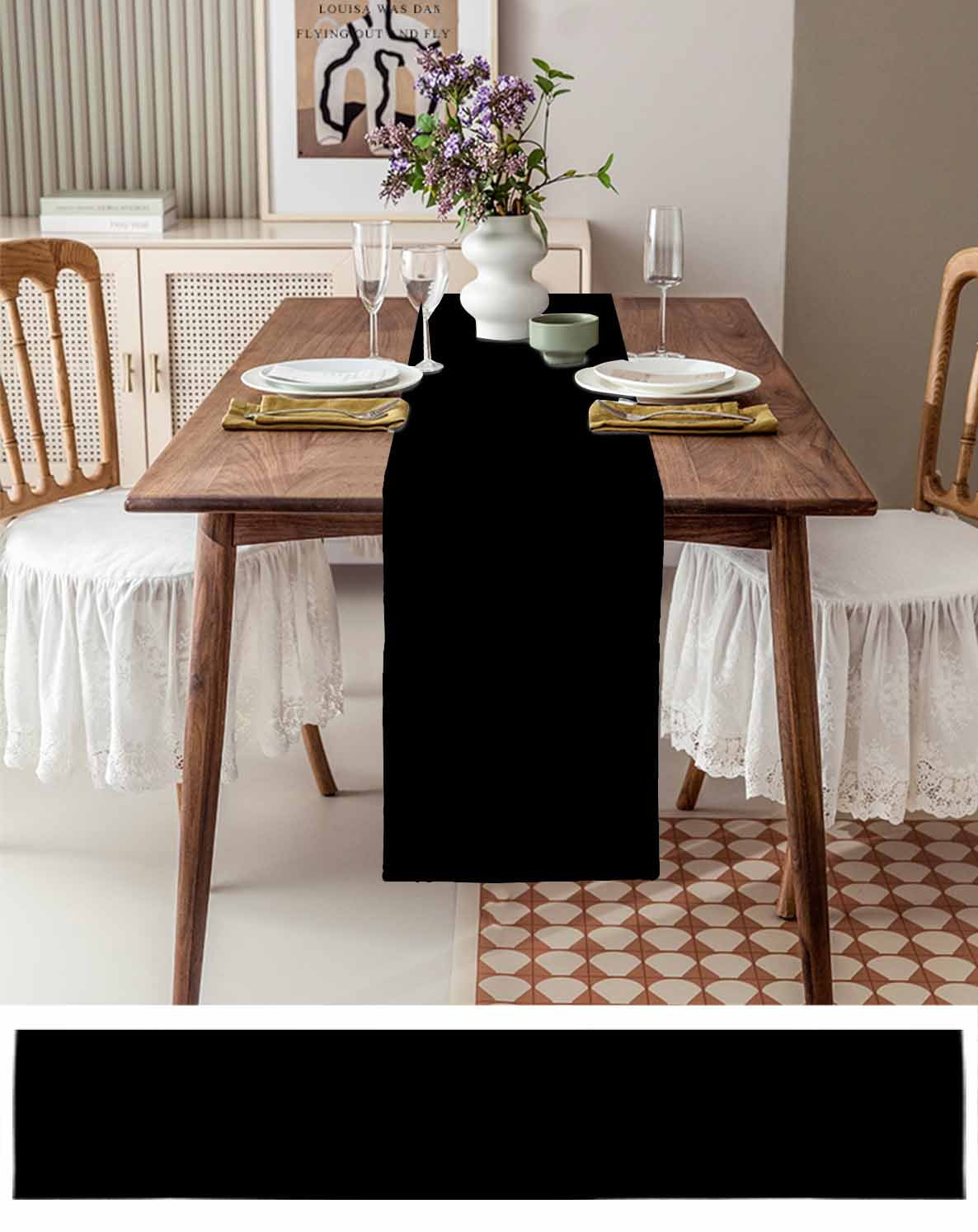 nqOlkjepod Black Table Runner 72 Inches Long Farmhouse Dress Scarves, Pure Black Dining Tablerunner for Coffee Table/Kitchen Island/Party Décor, 16" x 72"