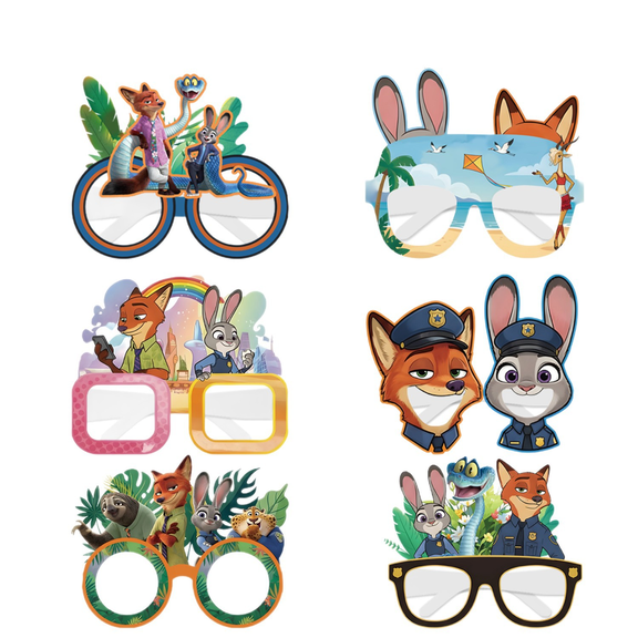 12PCS Zootopia Themed Party Glasses Supplies Decoration, Fun Kids Party Favors,Dress Up Masks Photo Booth Prop,Cartoon Character Cosplay Decor