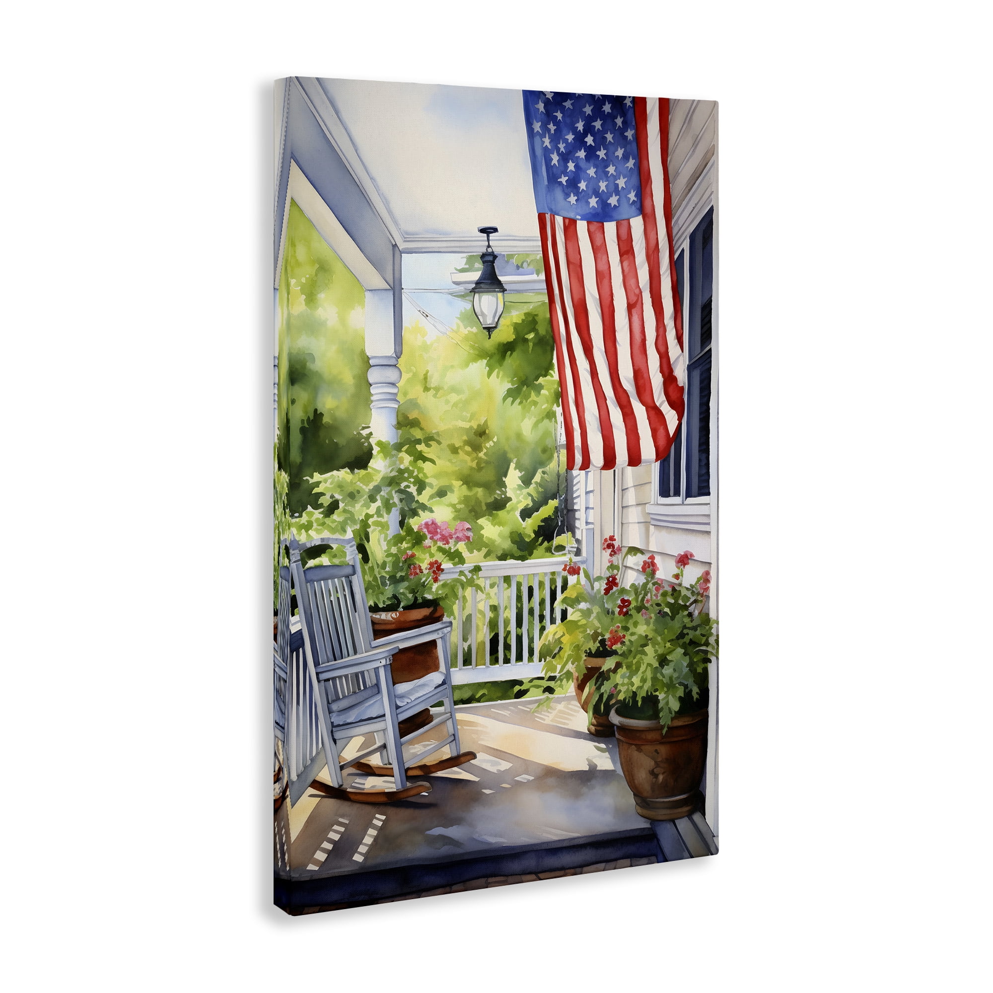 Stupell Industries Patriotic Summer Porch Scenery Painting Gallery Wrapped Canvas Art Print Wall Art, 16 x 24