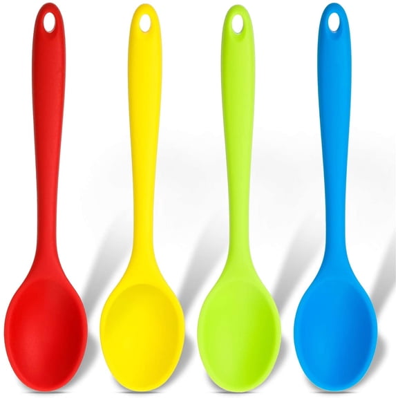 4‑Pack 8‑Inch Heat‑Resistant Small Silicone Kitchen Spoons, Non‑Scratch Silicone Cooking Spoons Safe for Non‑Stick Cookware