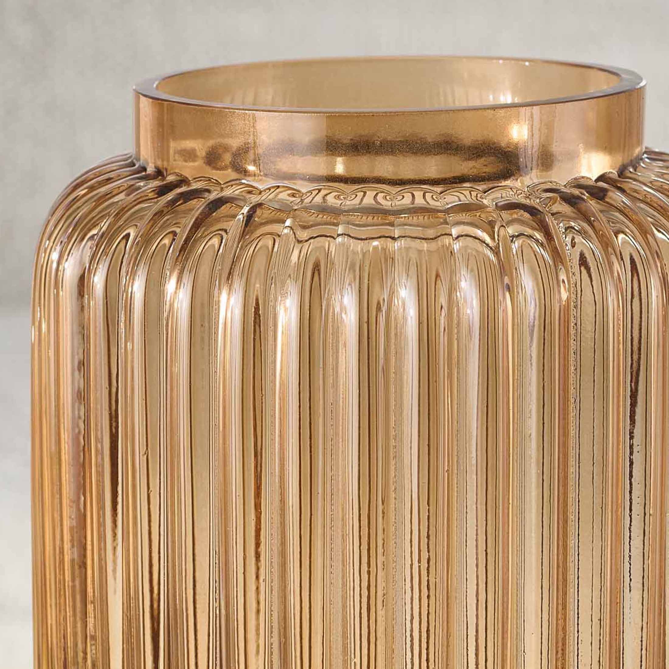 Better Homes & Gardens Ribbed Glass Vase, 10", Champagne