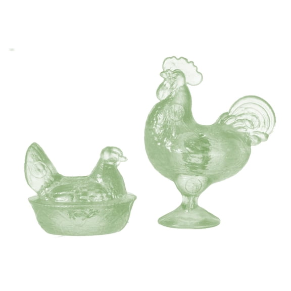 Dollhouse Miniature Chrysnbon Rooster and Nesting Hen Green
