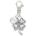 thumbnail image 2 of Delight Jewelry Silvertone Antiqued Four Leaf Clover - Silvertone Clip on Charm with Clear Crystal Drop, 2 of 4