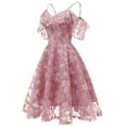 thumbnail image 3 of SWSMCLT Women's Summer Dresses Cocktail Sundress Cute A Line Dress Midi Spring Casual Deep V Neck Fitted Lace Pink Large, 3 of 5