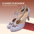 thumbnail image 3 of Chase & Chloe Women's Pepper Mary Janes - Vintage Cutout Low Kitten Heels Retro T Strap Pumps, 3 of 5