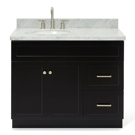 Ariel Hamlet 43 In. Left Offset Oval Sink Vanity With 1.5 In. Carrara White Countertop In Black