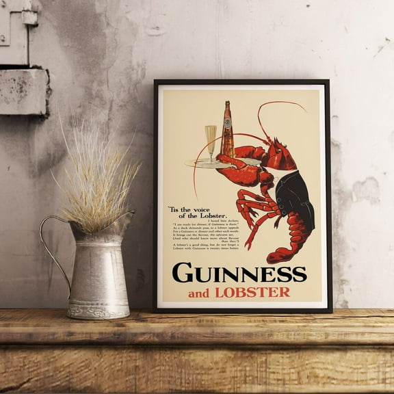 Zuno Guinness Poster - Guinness Lobster download - Vintage - retro Printable Poster - cafe wallpaper - room decor - antique Poster – Wall Art Print, 8x12 UNFRAMED