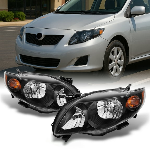 AKKON - For Toyota Corolla S | XRS Black Headlights Driver and Passenger Side Replacement Pair Set
