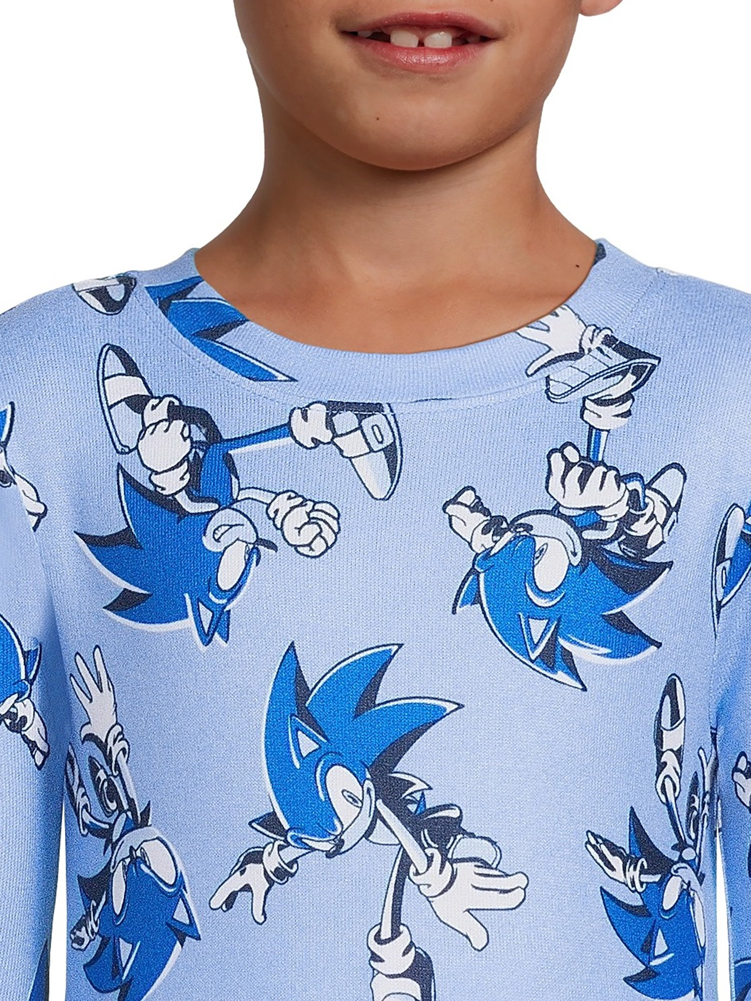 Sonic the Hedgehog Boys Allover Print Tight Fit Long Sleeve Top and Pajama Pants, 2-Piece Sleep Set, Sizes 4-12