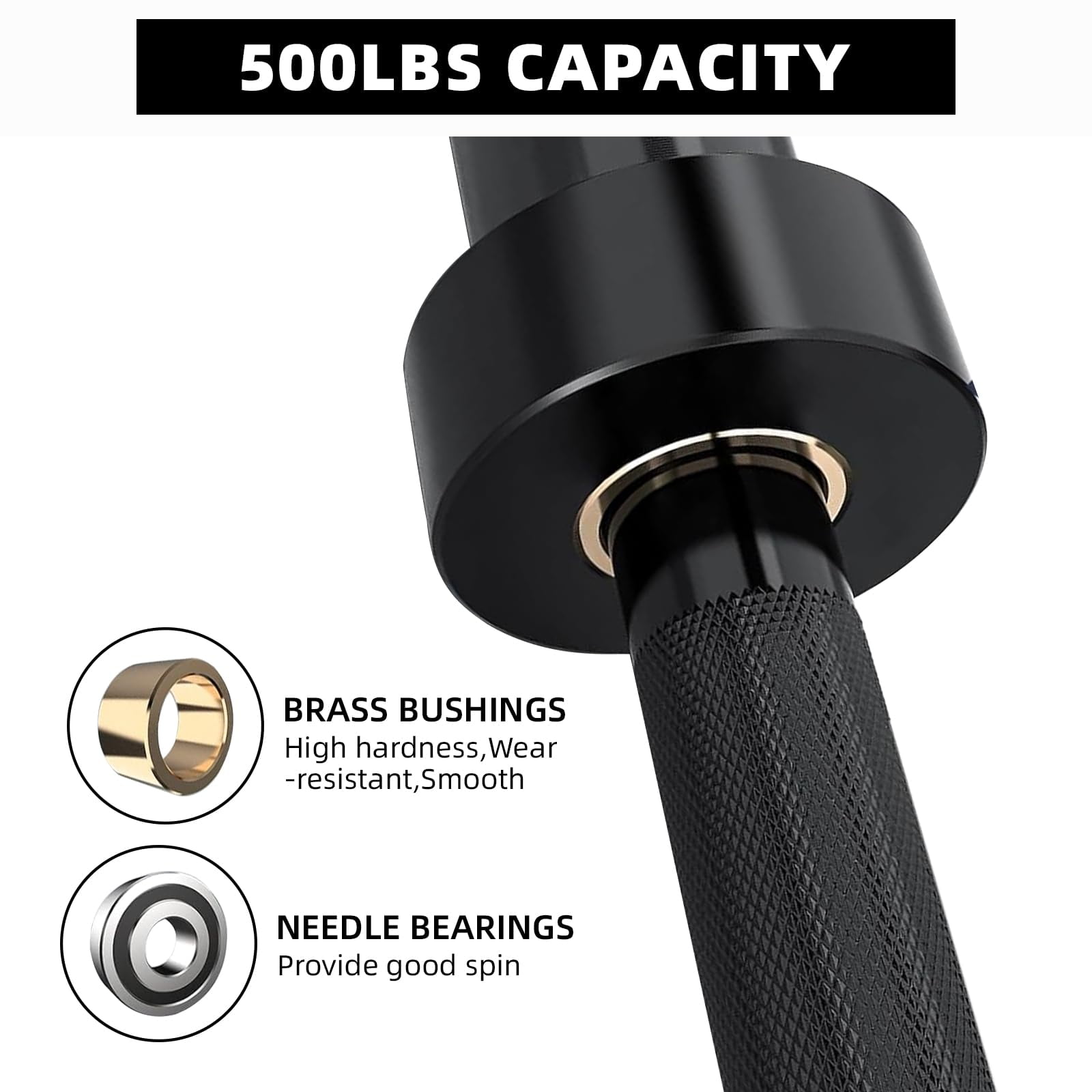 7FT Barbell, Weight Bar for Weightlifting and Powerlifting 45Lb, Bar for 1500Lbs Capacity, Weight Bar Fit 2” Standard Weights