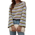 thumbnail image 1 of Seyurigaoka Women Crochet Knitted Pullover Long Sleeve Round Neck Sweater Loose Casual Striped Tops Spring Autumn Blouse Streetwear, 1 of 7