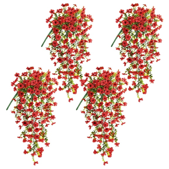 VVYXX Artificial Hanging Flowers 4 Pcs Fake Flowers Faux Plants Outside Indoor Spring Summer Decoration f Home Garden ,RED