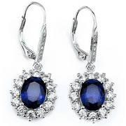 Sapphire Halo Leverback earrings in 18K White Gold
