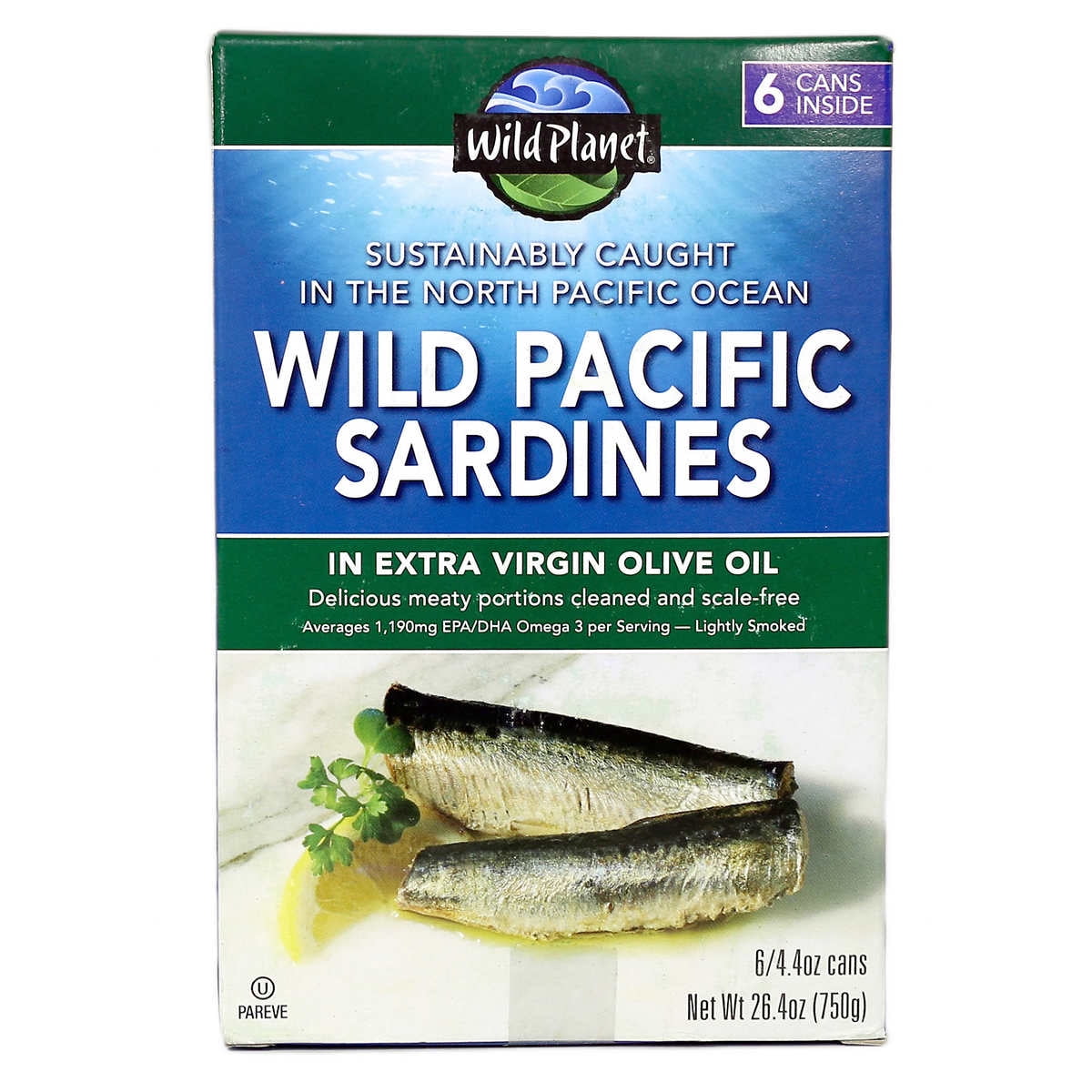 Wild Wild Pacific Sardines in Extra Virgin Olive Oil, 4.4 oz., 6