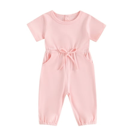 

Summer Infant Baby Boys Girls Romper Casual Short Sleeve Round Neck Solid Color One Piece Jumpsuit