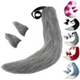 thumbnail image 4 of Fluffy Faux Fur Wolf Long Tail and Hair Clips Ears Kits Halloween Party Dress Up Gradient Cosplay Costume Accessories red and white, 4 of 4