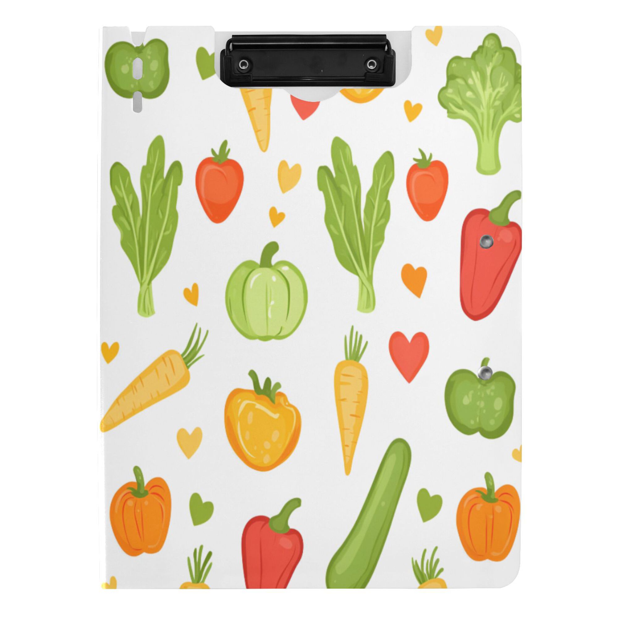 FORMRS A4 Clipboard Folder with Pen Holder Horizontal Foldable School Office Binder, White Vegetables Pattern