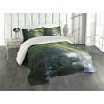 thumbnail image 2 of Ambesonne Nature Quilted Coverlet 3 Pcs, Jungle Sunlight Trees, Queen Size, Green White, 2 of 4