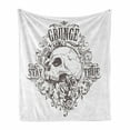 thumbnail image 1 of Grunge Soft Flannel Fleece Blanket, Skull and Rose Art Vintage Floral Pattern Monochrome Tattoo Style Retro Theme Print, Cozy Plush for Indoor and Outdoor Use, 60" x 80", Black White, by Ambesonne, 1 of 6
