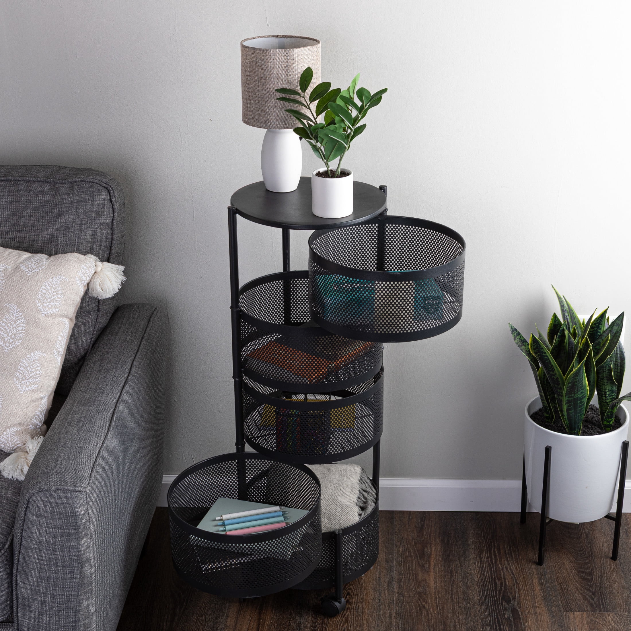 Home-Complete 5 Tier Kitchen Storage Rolling Cart with Wheels (Black)
