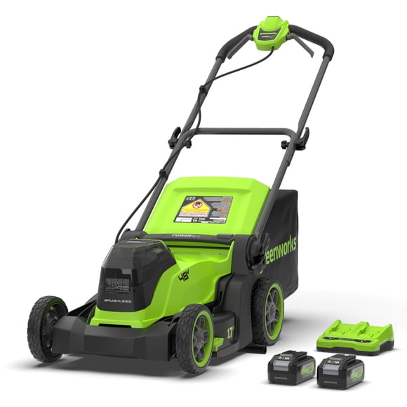 Greenworks 48V (2x24V) 17-in Lawn Mower, (2) 4.0Ah Batteries and Charger