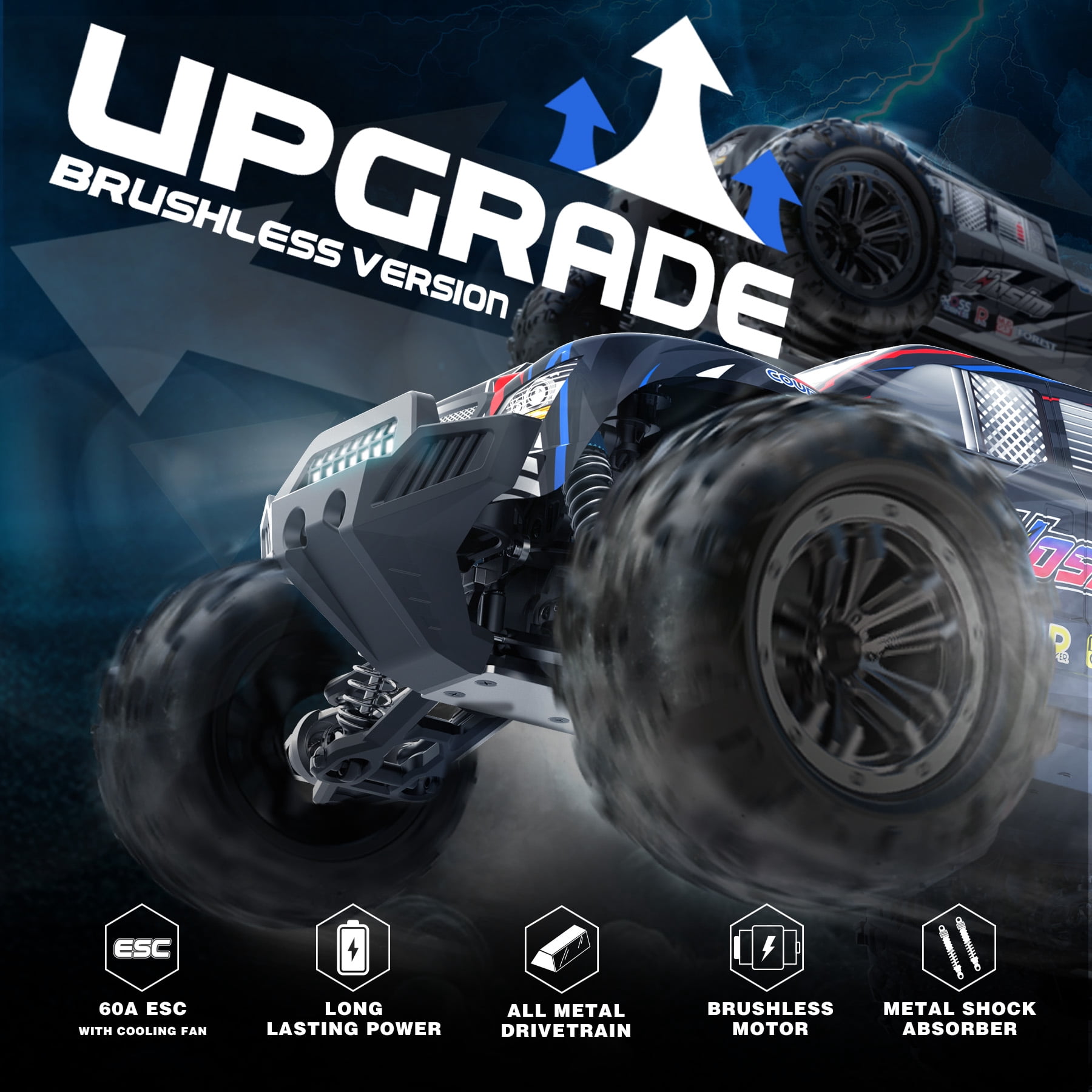 Hosim 1:10 Brushless RC Car, 4X4 All Terrain, 60+KMH, Waterproof Off-Road Racing Buggy, Black