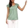 thumbnail image 2 of Women Tshirt Lace Sleeve Hollow Short Sleeve Round Neck Loose T Shirt Tops for Women Light Green L, 2 of 7