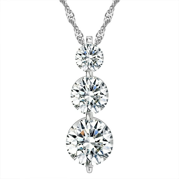 Three Stone Pendant Necklace for Women  Round Cascading CZ by Ginger Lyne Collection