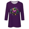 thumbnail image 4 of Cavosen Carnival Day Women's Tops 3/4 Sleeve Dressy Holiday Mardi Gras Crewneck Shirts Mask Graphic Print Tops Festival Stylish Blouse Casual Athletic T-Shirts Party Tuesday Purple M, 4 of 5