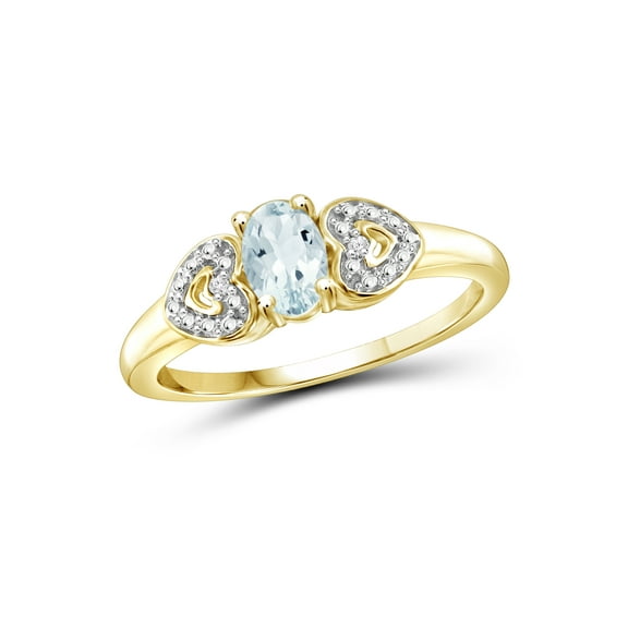 JewelersClub Aquamarine Ring Birthstone Jewelry – 0.45 Carat Aquamarine 14K Gold Plated Silver Ring Jewelry with White Diamond Accent – Gemstone Rings with Hypoallergenic 14K Gold Plated Silver Band