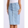 thumbnail image 2 of DARING DIVA Women's Button Down Frayed Raw Hem Jean Midi Skirt XS Light Blue, 2 of 6