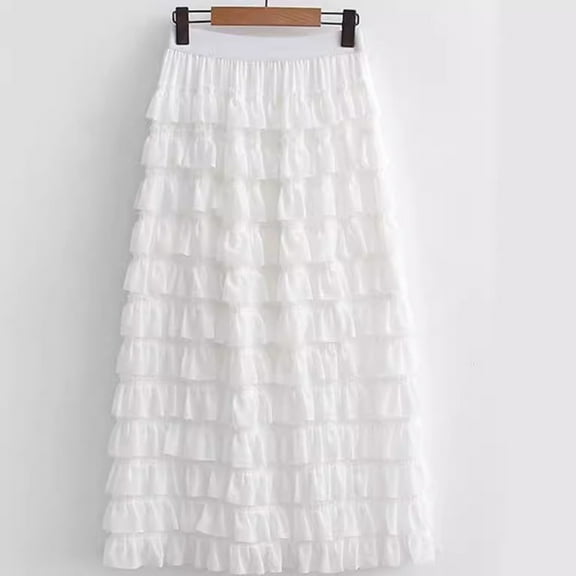 YUTK Women's Long Maxi Tulle Skirts A Line Ruffle High Waisted Tiered Layered Mesh Tutu Skirt Petticoat White Free Size