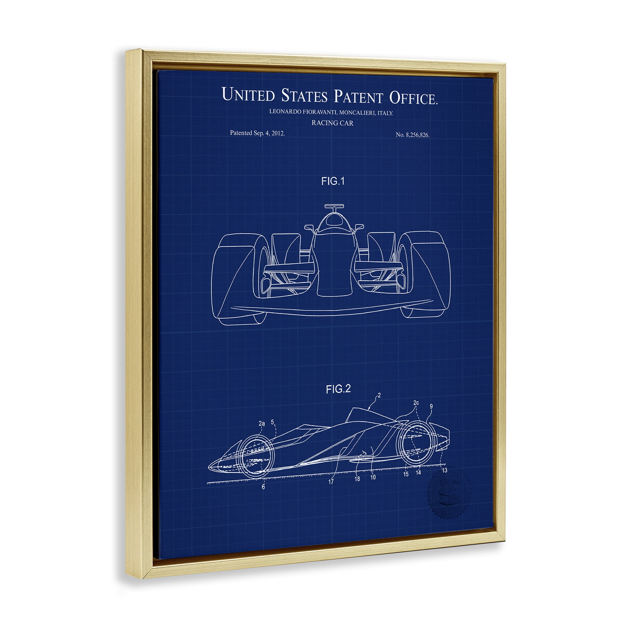 Stupell Industries Racing Car Blueprint Transportation Painting Gold Floater Framed Art Print Wall Art, 17 x 21