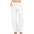 thumbnail image 1 of ebossy - Pantalones de algodón y lino para mujer, elásticos, cintura alta, cordón y pierna ancha, pantalones de yoga Palazzo, 1 of 3