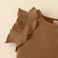 thumbnail image 7 of NOLDARES Baby Girl Romper Clothes + Shorts + Headband Summer Outfits 3 Piece Set Short Sleeve Round Neck Bowknot Soft(Coffee,3-6 M), 7 of 7