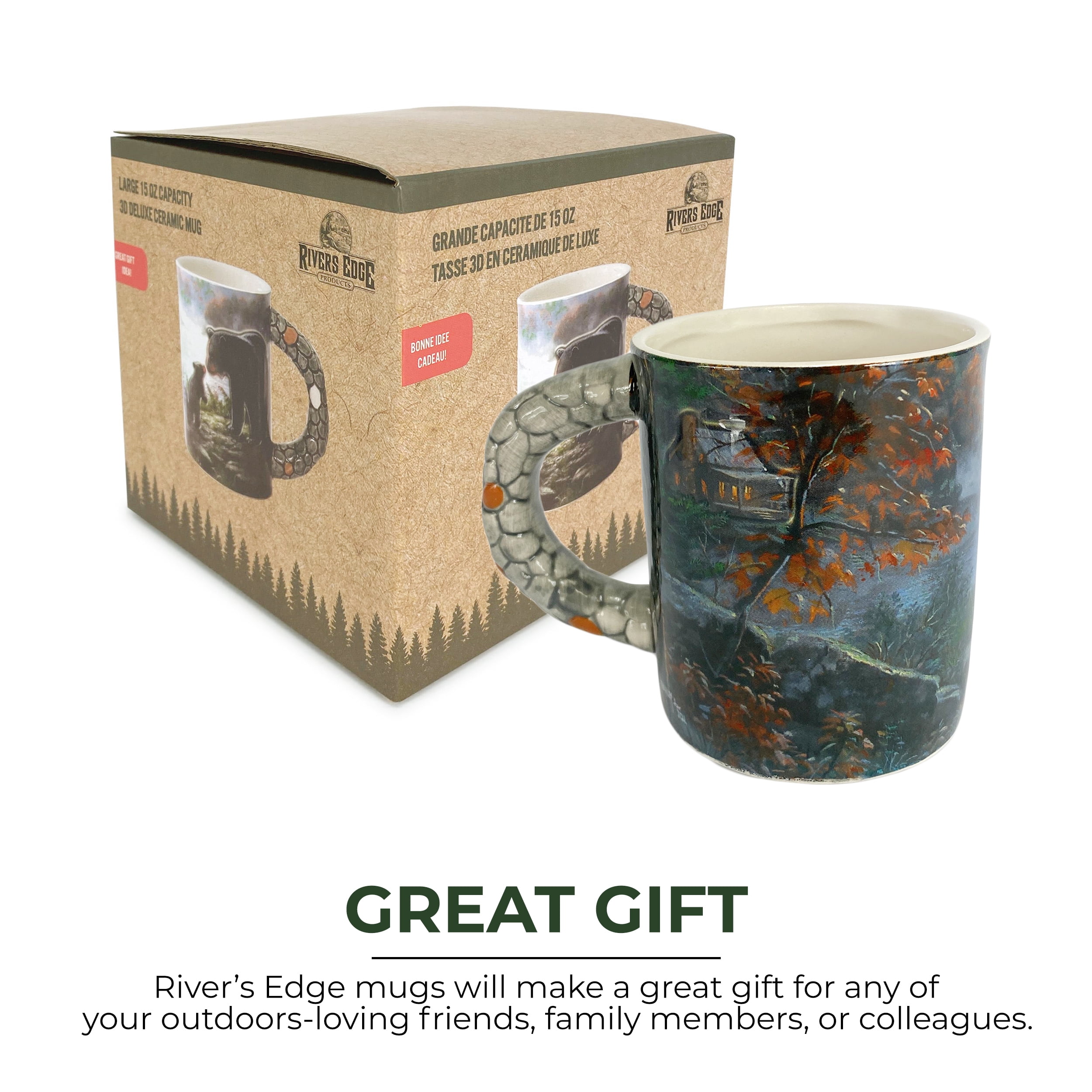 Rivers Edge Products Black Bears 3D Ceramic Coffee Mug with Handle, 15 Ounces, Espresso Cups and Coffee Cups Ceramic, Perfect for Coffee, Expresso, Latte, or Tea, Bear Scene
