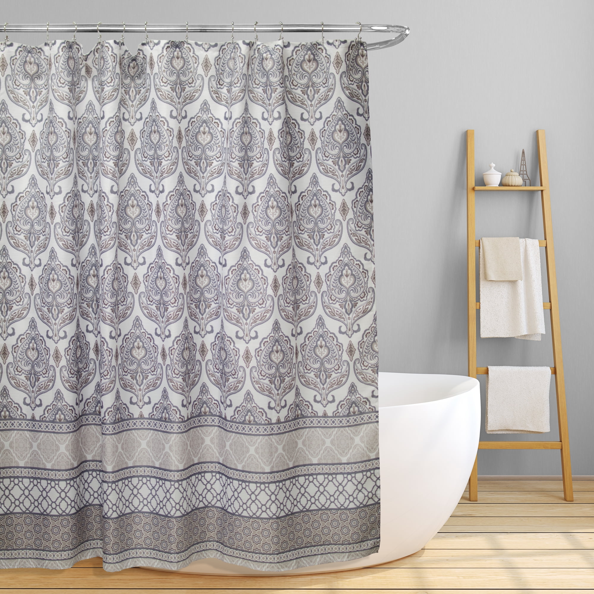 Thick Fabric Shower Curtain with Geometrical Design Gray & Silver 