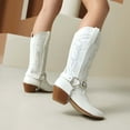 thumbnail image 4 of Embroidery Cowboy Boots for Women Strappy Riding Mid Calf Boots Country Concert Cowgirl Boots, 4 of 7