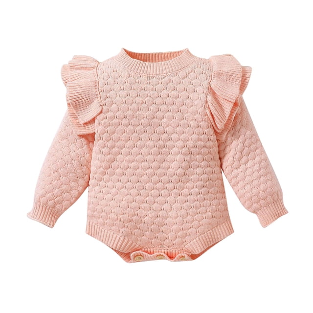 Timegard Newborn Girl Clothes Toddler Cute Ruffle Sweater Onesie Infant Comfy Thick Long Sleeve Rompers