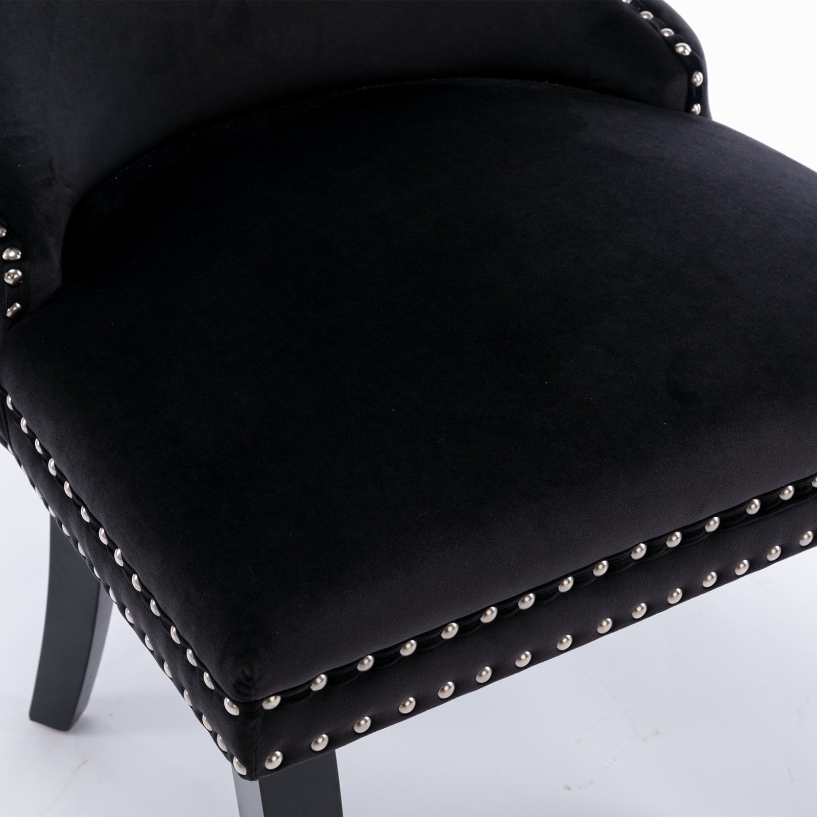 Wing-Back Button Tufted Dining Chairs, High-end Velvet Upholstered Dining Chairs with Nailhead Back and Solid Wood Legs, Solid Wood Dining Chairs for Kitchen Bedroom Dining Room (Black,Set of 8)