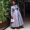 thumbnail image 6 of Women's Floral Print Long Sleeve Maxi Dress High Waist A-Line Tailored Collar Formal Evening Gown, 6 of 8