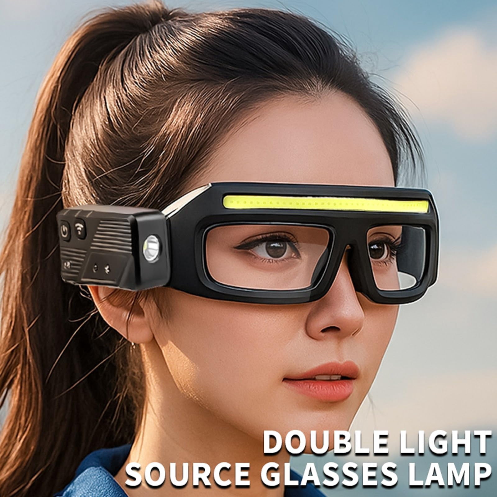 LED Safety Glasses With Dual Beam & Motion Sensor. USB-C, Clip-on Design For Hands-free Fishing, Running, Repair