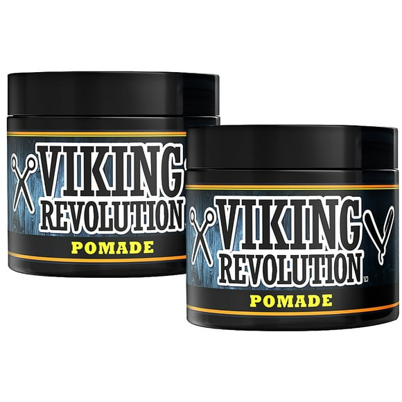 Viking Revolution Pomade for Men 4oz - Firm Strong Hold & High Shine for Classic Styling - Water Based & Easy to Wash Out (2 Pack)