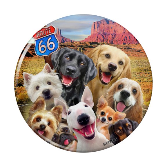 Route 66 Southwest Dogs Selfie Lab Retriever Westie Pinback Button Pin