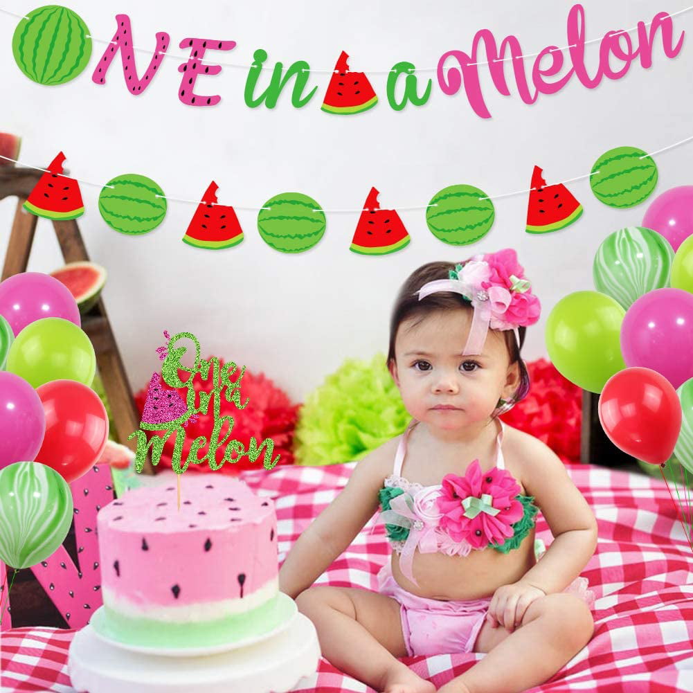 Sensfun Watermelon Happy Birthday Backdrop One in a Melon Party Decorations Girl 1st First Bday Photography Background for Summer Fruit Party Baby Newborn Dessert Table Banner Photo Booth Shoot 7x5ft 